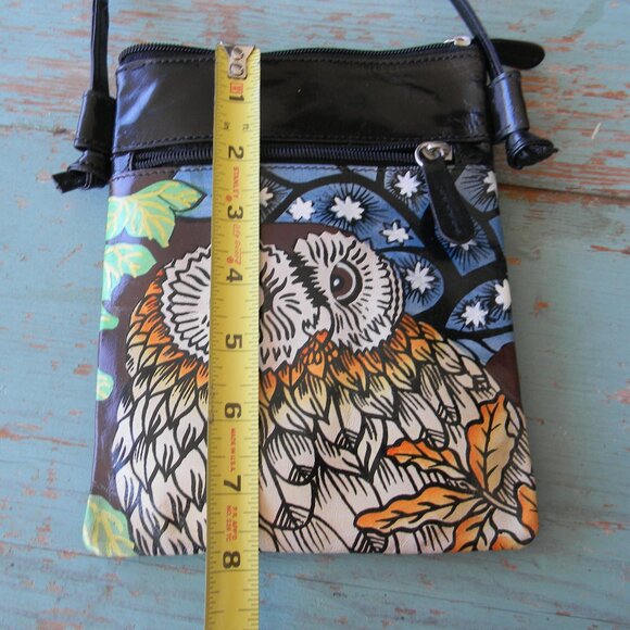 NWT SMALL BOHO PAINTED OWL LEATHER CROSSBODY BAG ARTISAN - Picture 5 of 9